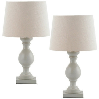 2 Pack Classic Wooden Table Lamp Taupe & Off White Shade Pretty Bedside Light - image 1