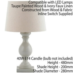 2 Pack Classic Wooden Table Lamp Taupe & Off White Shade Pretty Bedside Light - thumbnail 3