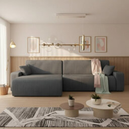 Piano L Maxi Large Corduroy Corner Sofa Bed With Storage And Bedding Compartment Versatile L Shaped Settee For Living Room Grey - thumbnail 2