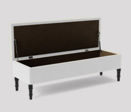 Alyana Ottoman Bench With Storage And Turned Wooden Legs, 90Cm Wide Ottoman Box - White Plush Velvet - thumbnail 2
