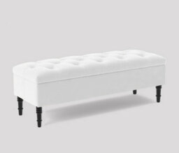Alyana Ottoman Bench With Storage And Turned Wooden Legs, 90Cm Wide Ottoman Box - White Plush Velvet