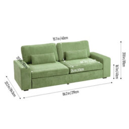 Living And Home Modern Green 2-Seater Chenille Upholstered Sofa With Pillows, 219Cm W X 84.5Cm D X 81Cm H - thumbnail 6