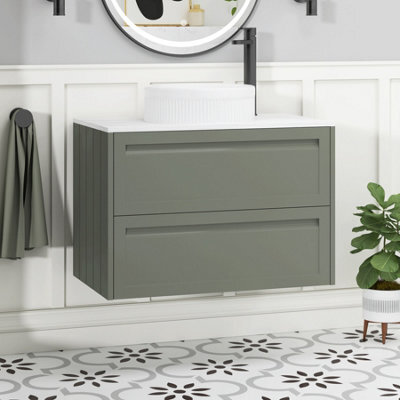 Royal Bathrooms Royal Bathroom Elmore 800mm Matt Green Wall Mounted Countertop Bathroom Vanity Unit 2 Drawer With Round Basin - image 1