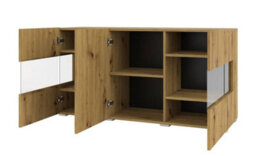 Arte Ava 25 Oak Artisan Display Sideboard Cabinet - W1200mm X H620mm X D350mm - Modern Storage With Glass Highlights - thumbnail 2