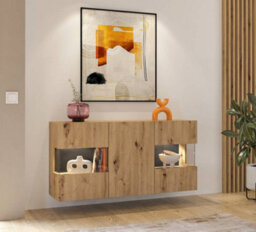 Arte Ava 25 Oak Artisan Display Sideboard Cabinet - W1200mm X H620mm X D350mm - Modern Storage With Glass Highlights - thumbnail 6