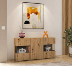 Arte Ava 25 Oak Artisan Display Sideboard Cabinet - W1200mm X H620mm X D350mm - Modern Storage With Glass Highlights - thumbnail 5