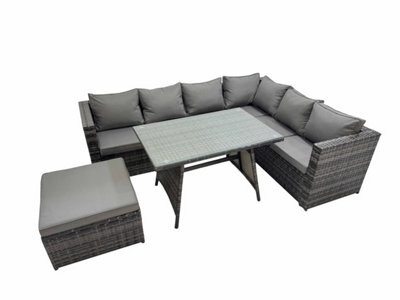 Fimous Rattan Garden Furniture Patio Furniture Sets With Dining Table Big Stool Dark Grey Mixed - image 1