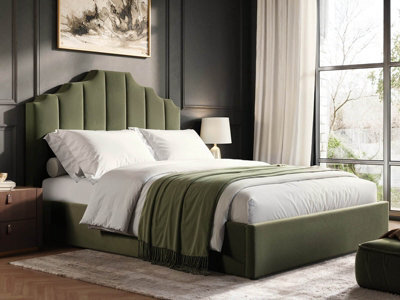 Flair Margot Ottoman Bed Khaki Green Velvet Double - image 1