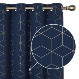 Deconovo Eyelet Blackout Curtains, Gold Diamond Printed Curtains For Boys Bedroom, 46 X 72 Inch, Navy Blue, One Pair - thumbnail 3