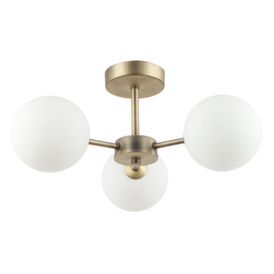 Happy Homewares Contemporary Antique Brass Ceiling Lamp With Opal Globe Glass Shades - image 1