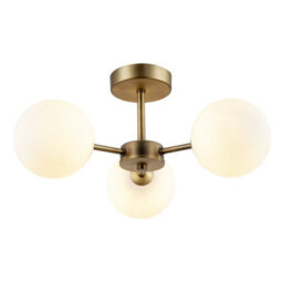 Happy Homewares Contemporary Antique Brass Ceiling Lamp With Opal Globe Glass Shades - thumbnail 2