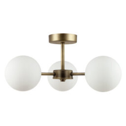 Happy Homewares Contemporary Antique Brass Ceiling Lamp With Opal Globe Glass Shades - thumbnail 3