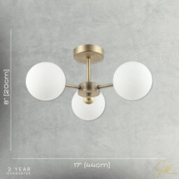 Happy Homewares Contemporary Antique Brass Ceiling Lamp With Opal Globe Glass Shades - thumbnail 7