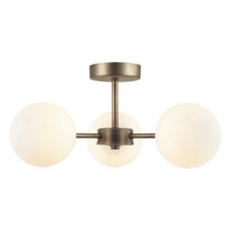 Happy Homewares Contemporary Antique Brass Ceiling Lamp With Opal Globe Glass Shades - thumbnail 4