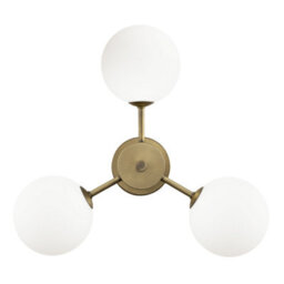 Happy Homewares Contemporary Antique Brass Ceiling Lamp With Opal Globe Glass Shades - thumbnail 5