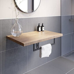 Aveli Bathroom Wall Hung Floating Shelf Towel Rail Ring Storage Beige 600mm Furniture