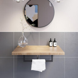 Affine Bathroom Wall Hung Floating Shelf Towel Rail Ring Storage Beige 600mm Furniture - thumbnail 2