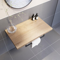 Affine Bathroom Wall Hung Floating Shelf Towel Rail Ring Storage Beige 600mm Furniture - thumbnail 3