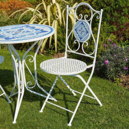 Home Source Fenton Mosaic Outdoor Garden Patio Bistro Table And Chairs Set White - thumbnail 5