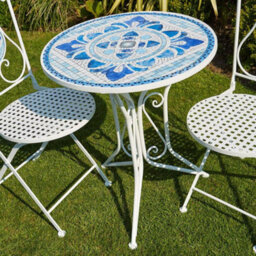 Home Source Fenton Mosaic Outdoor Garden Patio Bistro Table And Chairs Set White - thumbnail 6