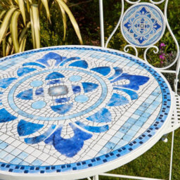 Home Source Fenton Mosaic Outdoor Garden Patio Bistro Table And Chairs Set White - thumbnail 4