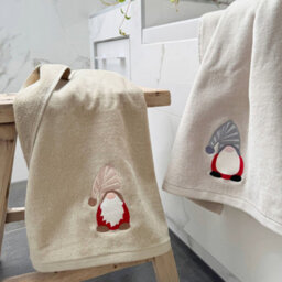Allure Bath Fashions Gonk Christmas Hand Towel - 100% Cotton Festive Tea Towels (Beige) - thumbnail 2