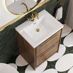 Hudson Reed Lille Floorstanding Two Drawer Contemporary Vanity Unit With 1 Tap Hole Basin In Antique Oak, 613 X 462mm - thumbnail 3