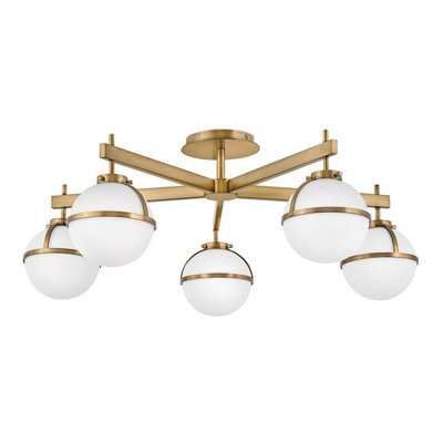 Luminosa Lighting Luminosa Hollis 5 Light Multi Arm Semi Flush Ceiling Lamp, Heritage Brass Ip44 - image 1