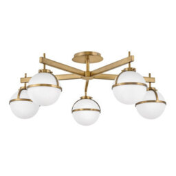 Luminosa Lighting Luminosa Hollis 5 Light Multi Arm Semi Flush Ceiling Lamp, Heritage Brass Ip44 - thumbnail 1