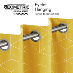 Deconovo Noise Reduction Eyelet Curtains, Gold Diamond Printed Blackout Thermal Curtains, W55 X L54 Inch, Mellow Yellow, One Pair - thumbnail 5