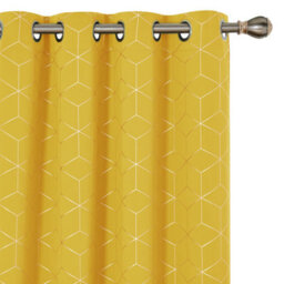 Deconovo Noise Reduction Eyelet Curtains, Gold Diamond Printed Blackout Thermal Curtains, W55 X L54 Inch, Mellow Yellow, One Pair - thumbnail 1