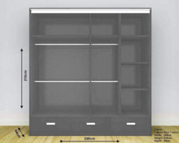 Ie Florence Wardrobe With Mirrors, Drawers & Shelves Sliding Door Wardrobe ( Grey, 205 Cm ) - thumbnail 2