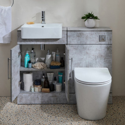 Homestylestore 1050mm Concrete Grey Bathroom Combination Vanity Wc Unit With Toilet Pan And Chrome T Bar Handle - image 1