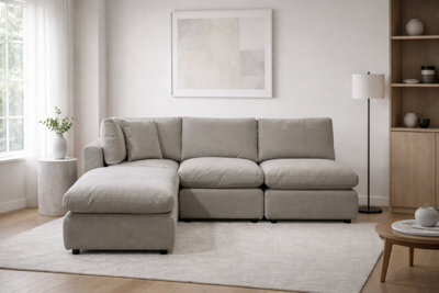 D Pro T Homeware 4 Seat Sofa Scandinavian Modular Set Beige 2 Seats 1 Corner & 1 Ottoman - image 1