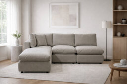 D Pro T Homeware 4 Seat Sofa Scandinavian Modular Set Beige 2 Seats 1 Corner & 1 Ottoman - thumbnail 1