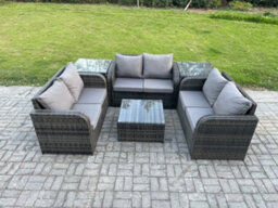 Fimous Outdoor Garden Furniture Sets 6 Seater Wicker Rattan Furniture Sofa Sets With Square Coffee Table Love Seat 2 Side Tables - thumbnail 2