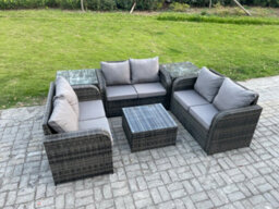 Fimous Outdoor Garden Furniture Sets 6 Seater Wicker Rattan Furniture Sofa Sets With Square Coffee Table Love Seat 2 Side Tables - thumbnail 1