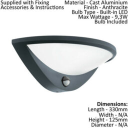 Stylish Ip44 Outdoor Wall Light With Pir Sensor - Anthracite Aluminium 9.3W Led - thumbnail 2
