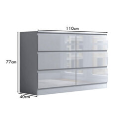 Fwstyle Stora White Gloss 6 Drawer Chest (H) 77Cm (W) 110Cm (D) 40Cm - Extra Deep 14Cm Drawers - thumbnail 9