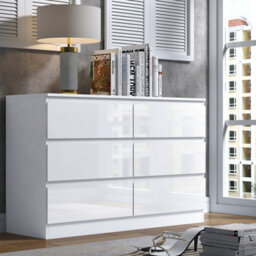 Fwstyle Stora White Gloss 6 Drawer Chest (H) 77Cm (W) 110Cm (D) 40Cm - Extra Deep 14Cm Drawers - thumbnail 1