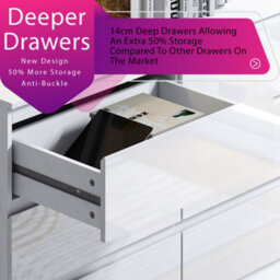 Fwstyle Stora White Gloss 6 Drawer Chest (H) 77Cm (W) 110Cm (D) 40Cm - Extra Deep 14Cm Drawers - thumbnail 5