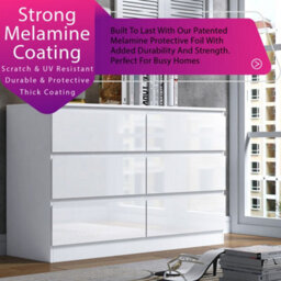 Fwstyle Stora White Gloss 6 Drawer Chest (H) 77Cm (W) 110Cm (D) 40Cm - Extra Deep 14Cm Drawers - thumbnail 2
