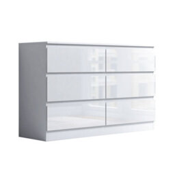 Fwstyle Stora White Gloss 6 Drawer Chest (H) 77Cm (W) 110Cm (D) 40Cm - Extra Deep 14Cm Drawers - thumbnail 7