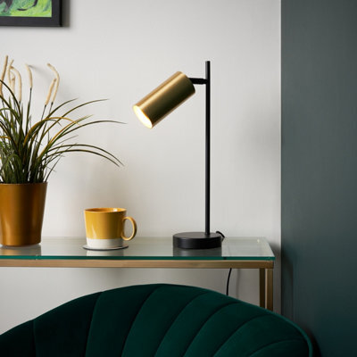 Inlight Carana Cylinder Black Brass Effect Table Lamp - image 1
