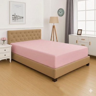 25Cm Deep Fitted Bed Sheet Pink Super Soft Polyester Microfiber, Breathable & Wrinkle Resistant - image 1
