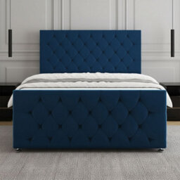 REGIONAL FURNISHINGS Luxury Divan Bed Set Blue Plush Velvet 24Inch Headboard & Footboard 2Drawersfootend & Mattress In 4Ft 4Ft6 5Ft 6Ft Sizes - thumbnail 2