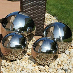 Garden Set Of 4 Silver Mirror Spheres Stainless Steel Gazing Balls