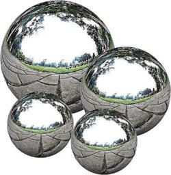 Garden Set Of 4 Silver Mirror Spheres Stainless Steel Gazing Balls - thumbnail 4