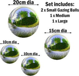 Garden Set Of 4 Silver Mirror Spheres Stainless Steel Gazing Balls - thumbnail 7