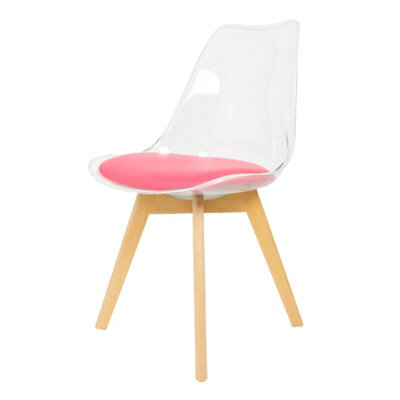 Fusion Living Soho Clear And Bright Pink Plastic Dining Chair With Squared Light Wood Legs - image 1